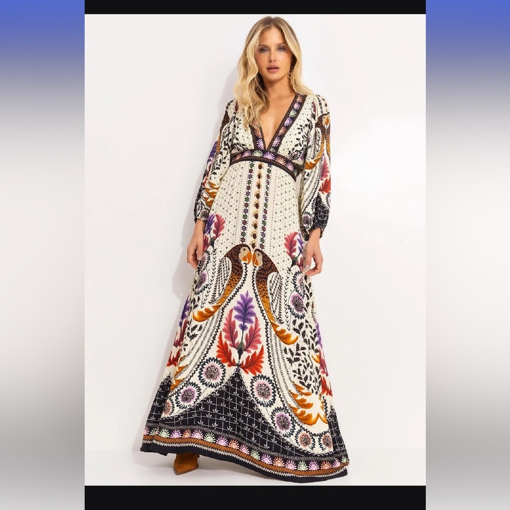 FARM Rio Vibrant Long Sleeve Maxi Dress